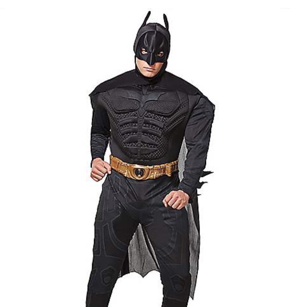 NEW Men's Deluxe Batman Costume with Formed Muscles, Cape, Mask, and Belt - Sz M